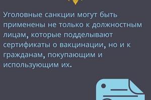 изготовление и продажа поддельных сертификатов о вакцинации против COVID-19, которое предусматривает уголовную ответственность